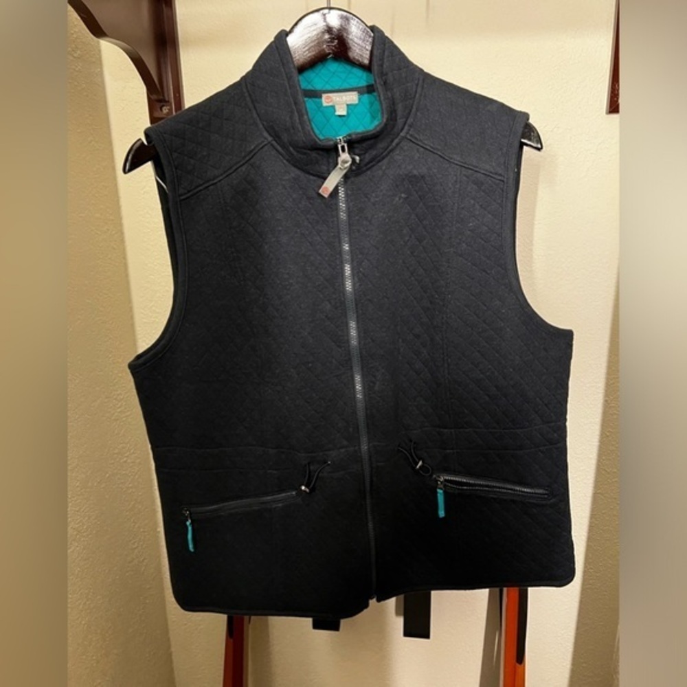 Talbots Navy Blue Quilted Vest Zip Front  Adjustable Waist Zip Pockets XL